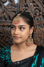 Pink & Gold Earrings & Tikka Set