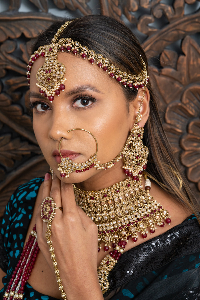 || ADELITA || Indian Bridal Set in Red with Polki Stones