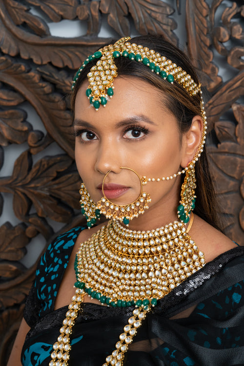 || ANISA || Indian Bridal Set in Green with Kundan Stones