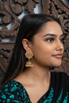 Star Shaped Green & Red Meenakari Jhumka Earrings