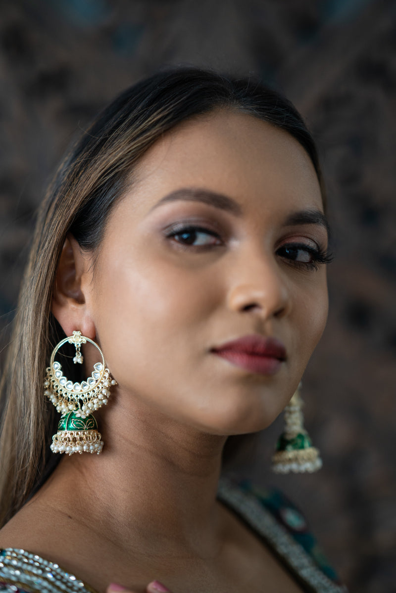 Hoop Jhumka Earrings in Green