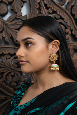 Star Shaped Green & Pink Meenakari Jhumka Earrings