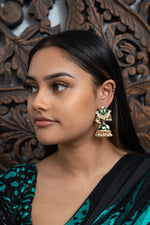 Dark Green Meenakari Jhumka Earrings Kundan