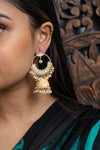 Creme Meenakari Hoop Jhumka Earrings