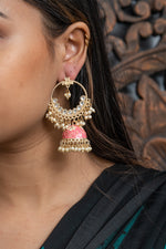 Pink Meenakari Hoop Jhumka Earrings