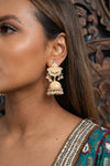 Creme Meenakari Jhumka Earrings Kundan