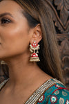 Red Meenakari Jhumka Earrings Kundan