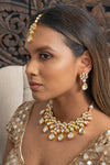 || PREET || Yellow Gold Kundan Necklace with Earrings & Tikka Set