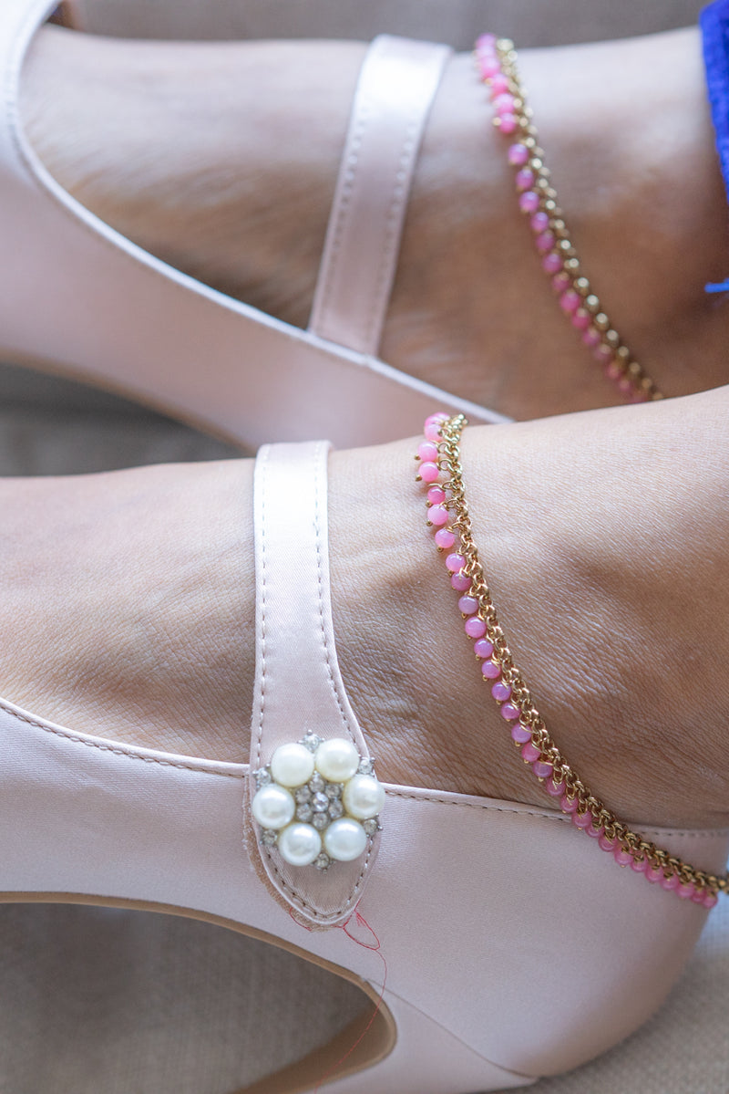 Simple Beaded Anklets in Gold