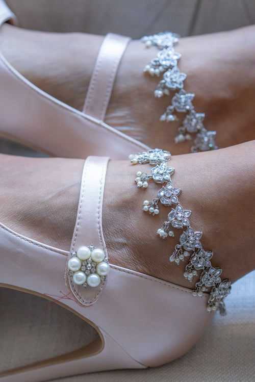 Large Floral Anklets in Silver
