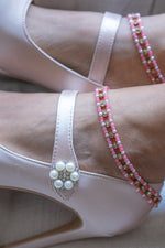 Double Pink Beaded Anklets in Gold