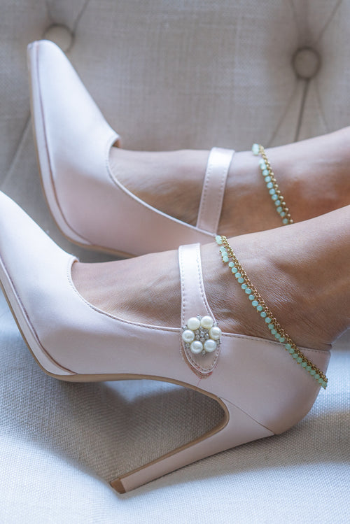 Mint Green Simple Beaded Anklets in Gold
