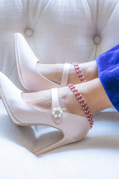 Double Red Beaded Anklets in Gold
