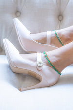 Dark Green Simple Beaded Anklets in Gold