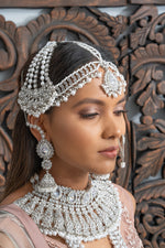 || HEAVEN || Full Silver Indian Bridal Set in White Pearls with Polki Stones