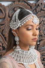 || HEAVEN || Full Silver Indian Bridal Set in White Pearls with Polki Stones