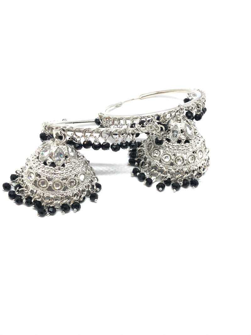 Silver Bali Hoop Indian Earrings in Black