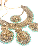 || NISHA || Pastel Blue Necklace with Earrings & Tikka and Gold Stones