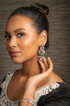 Victorian Indian Kundan Style Pink & Dark Green Earrings