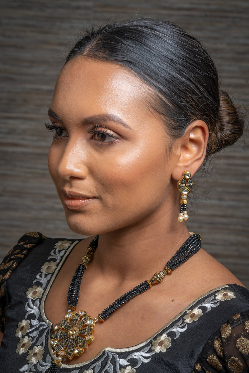 || NIRA || Indian Long Necklace Set in Black