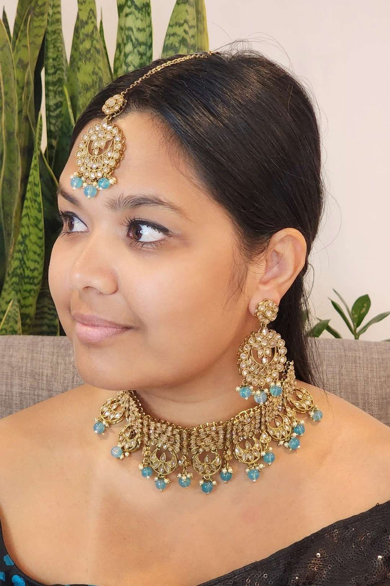 || SUN || Blue Necklace & Jhumka Earrings Set with Tikka