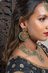 || NISHA || Pastel Blue Necklace with Earrings & Tikka and Gold Stones