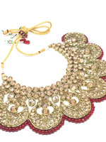 || JHANVI || Maroon Coin Style with Champagne Stone Necklace with Earrings & Tikka