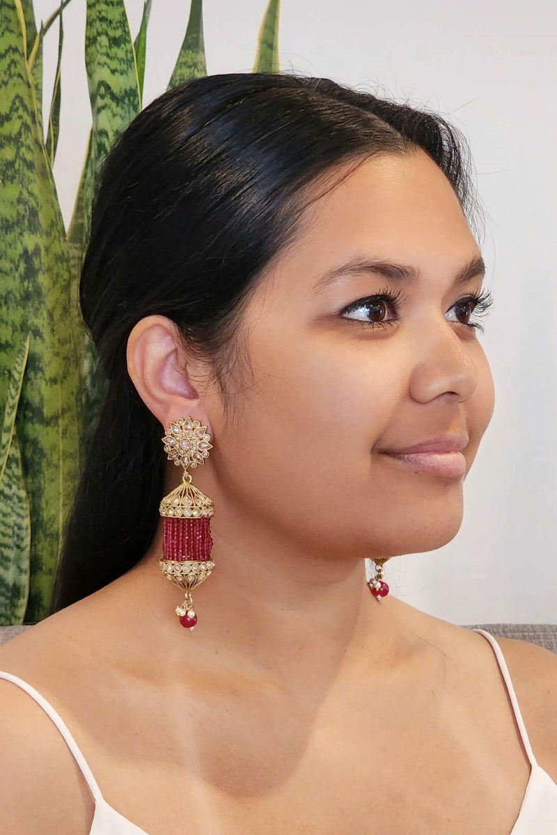 Magenta Cylinder Shaped Earrings