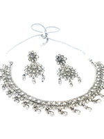 || SITARA || Flat Lightweight Silver Round Necklace with Earrings