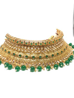 || DEVI || Necklace with Earrings & Tikka with Green Glass Beads