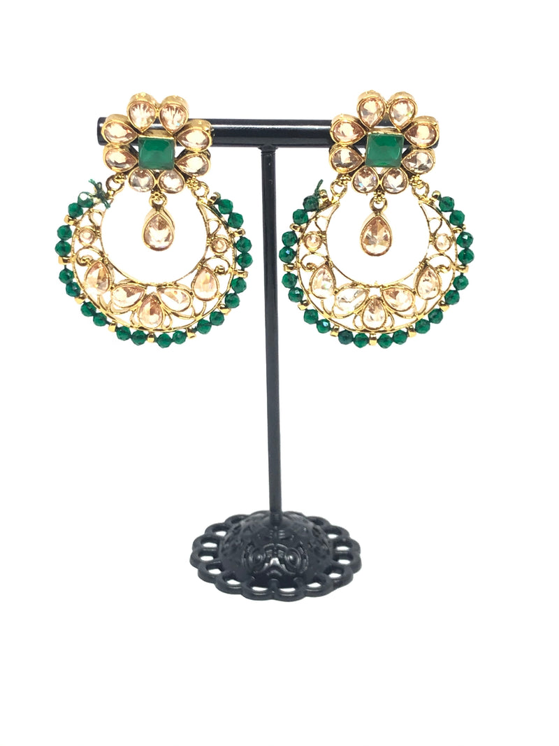 || HEMA || Green Choker Necklace with Earrings & Tikka