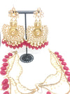Magenta Gold Floral Earrings with beaded Kaan Chain