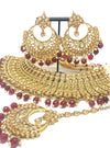 || MEHGA || Necklace with Earrings & Tikka with Maroon Glass Beads