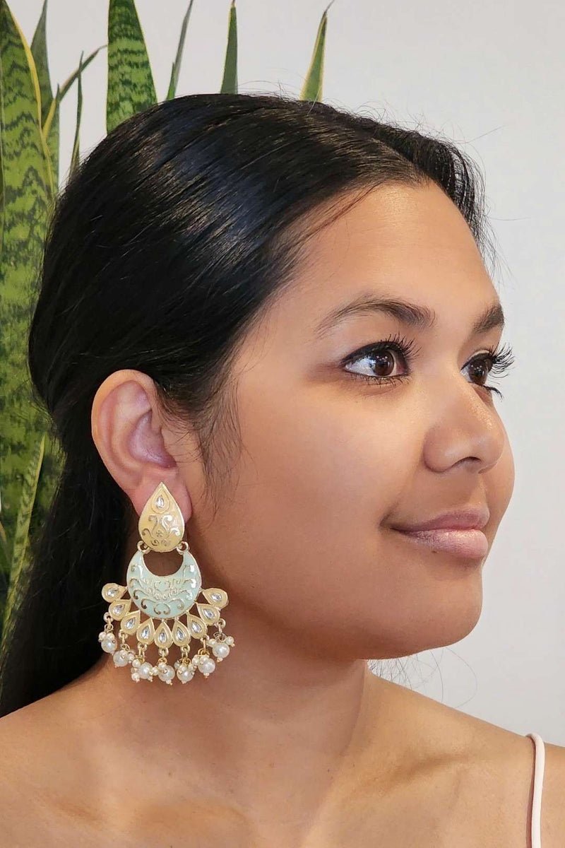 Creme & Mint Meenakari Dangling Earrings