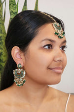 Green Mirror Earrings & Tikka Set