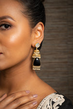 Matt Gold Opal & Black Indian Earrings