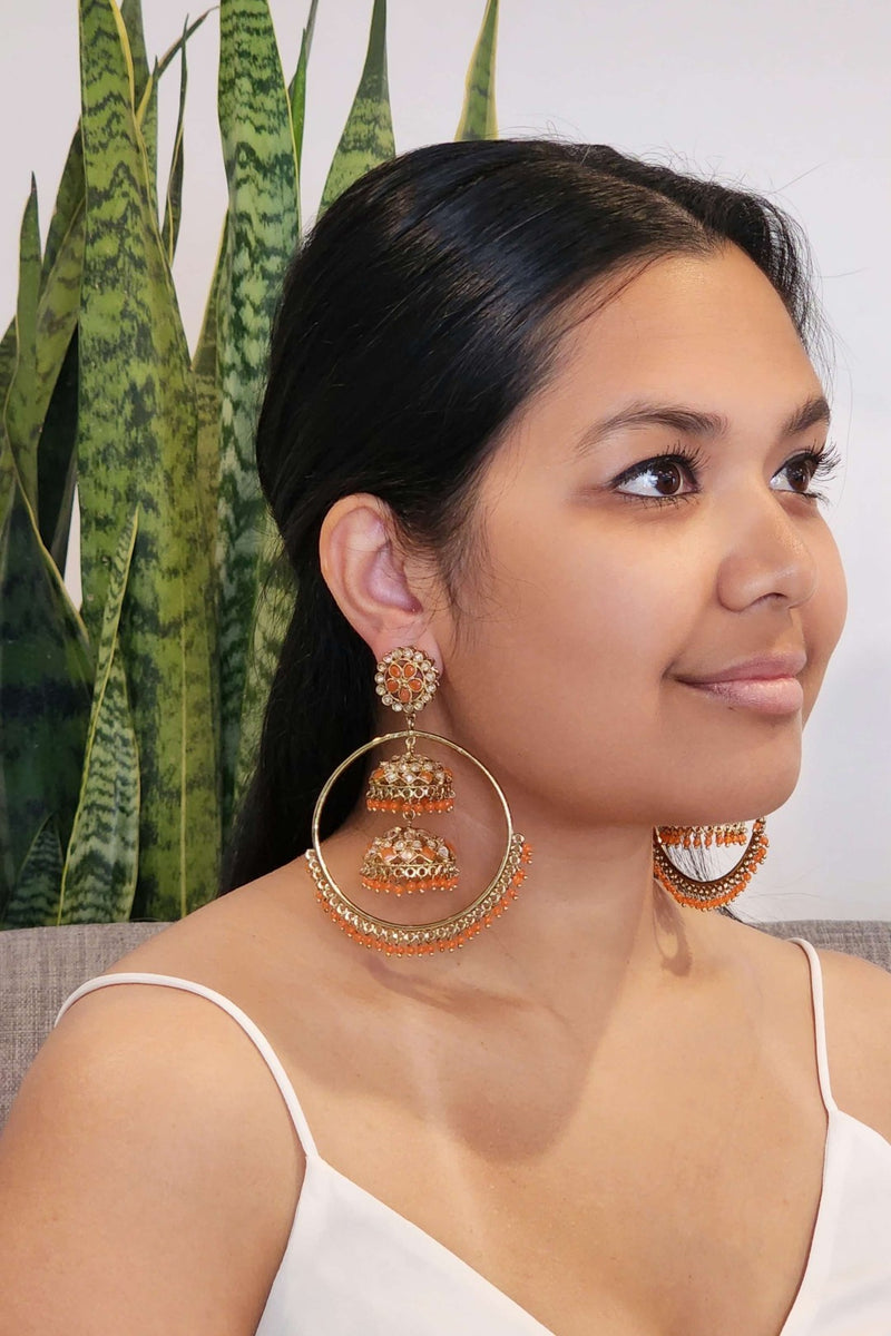 Orange Large Jhumka Hoop Earrings