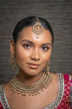 || ANANYA || Peach Gold Indian Necklace, Earrings & Tikka