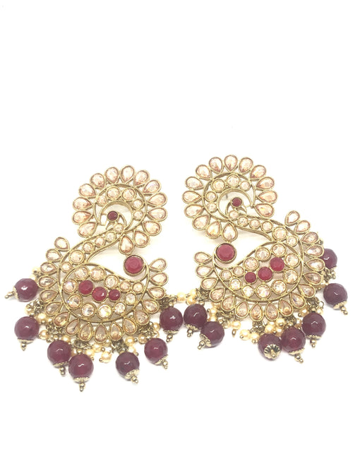 Peacock Shaped Red and Gold Earrings