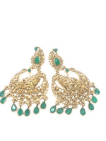 Green on Gold Peacock Earrings