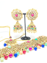|| RADHA || Peach Stone Choker Necklace with Earrings & Tikka with Pearls
