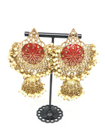 Gold & Red Meenakari Earrings with Jhumkis