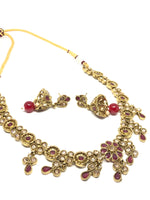 || AHANA RED || Gold Indian Necklace with Earrings in Red
