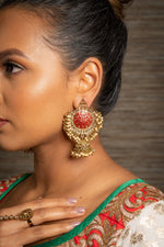 Gold & Red Meenakari Earrings with Jhumkis