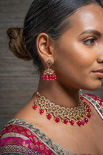 || DEVYA || Red & Gold Beaded Necklace & Earrings Set